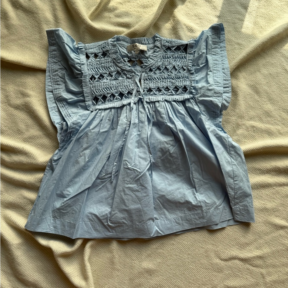 Sea New York Sky Blue Ruffled Top
